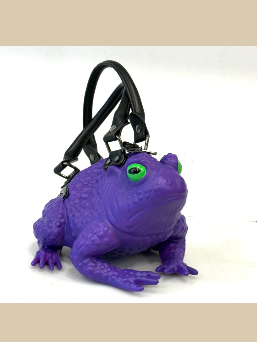 Windy Willow Dark Purple Frog Toad Bag W/ Crossbody Strap Green Lining